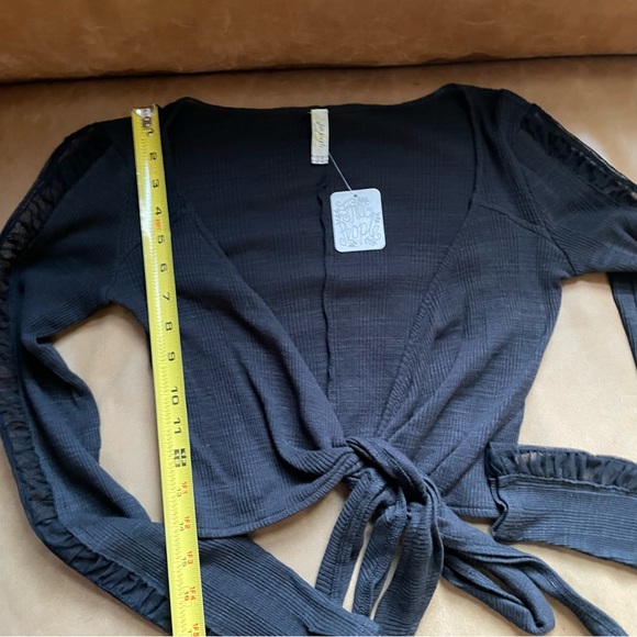 NWT Free People Nevermind Crop Wrap Top thumb holes mesh ballet We the Free - Picture 7 of 13